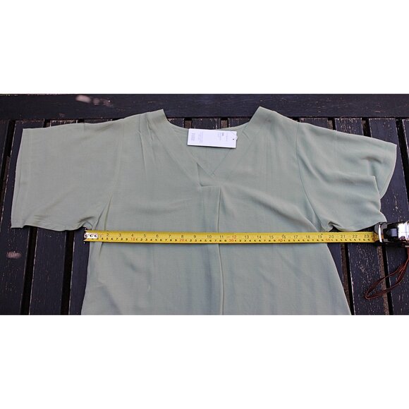 New w/Tags - Eileen Fisher Silk Georgette Crepe V-Neck Top, color SEA, Sml - Picture 8 of 12